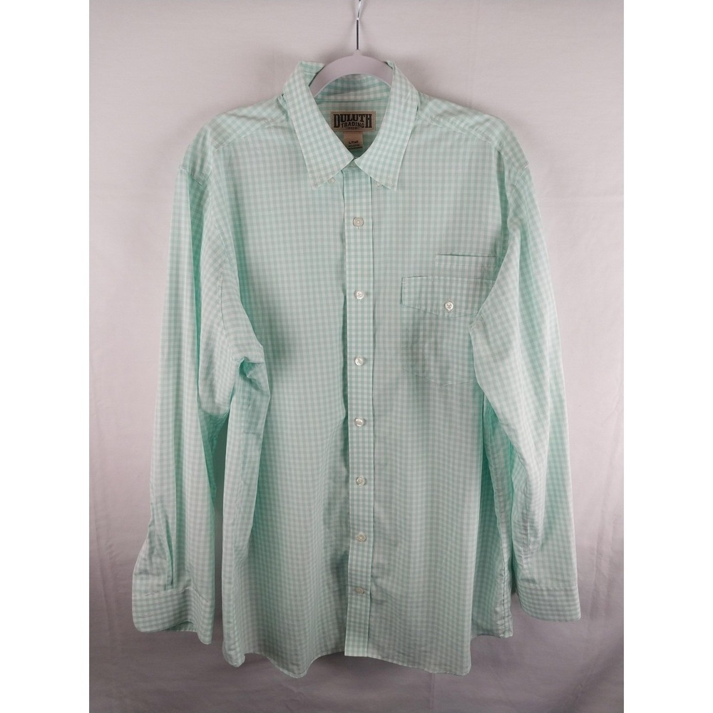 Duluth Trading Co Shirt Mens LT Green Gingham Long Sleeve Button Up Tall Cotton